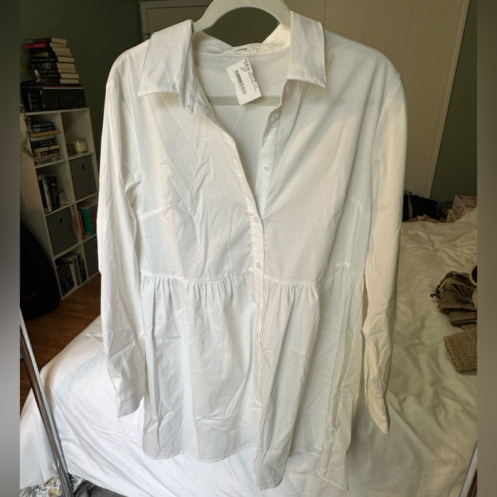 NWT White Button-Up Babydoll Dress